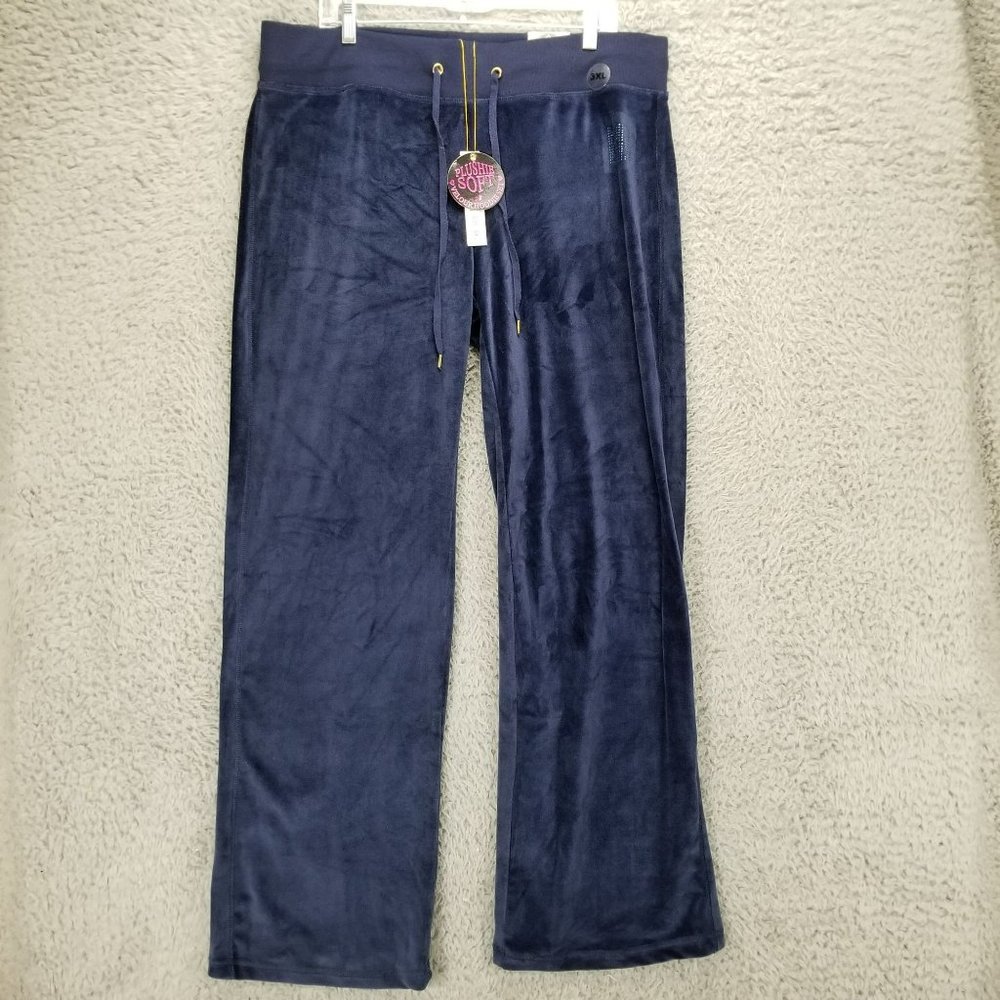 Dodo Pants Womens 3XL Velour Blue Stretch High Rise Drawstring Jogging NWT